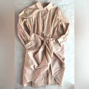 Chico’s light tan button down shirt dress with wrap around sarong sample sale